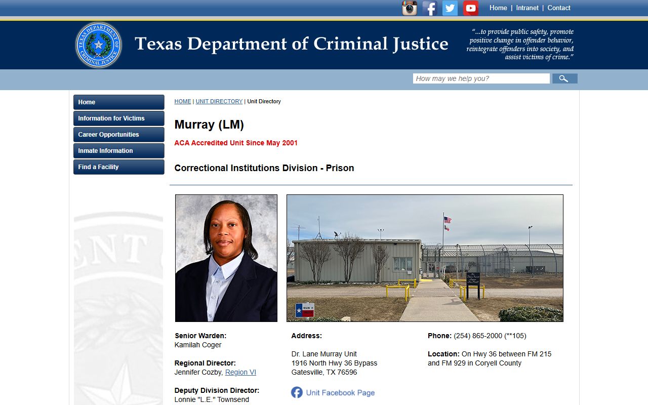 Dr. Lane Murray Unit TDCJ inmate population facility profile