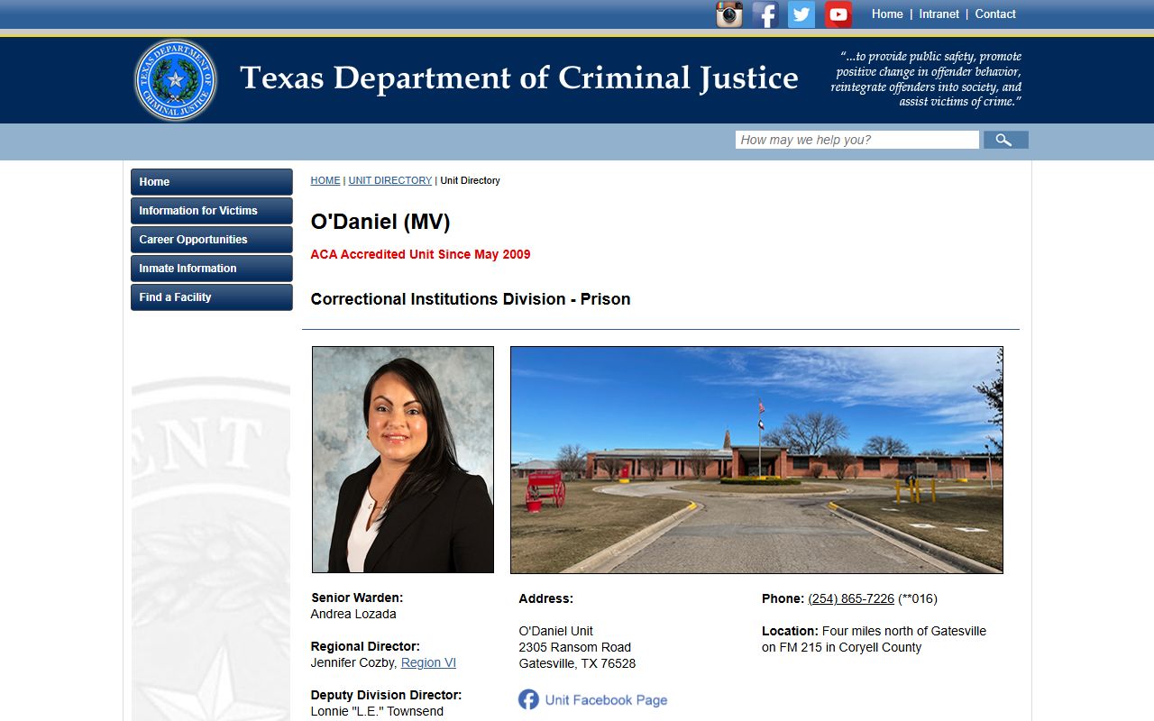 Patrick L. O'Daniel Unit TDCJ custody search facility profile